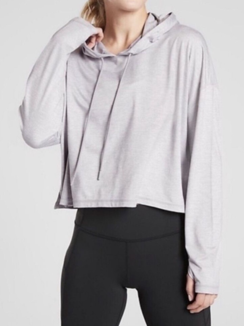 Athleta Light Gray Cropped oversized Hooded Top size S